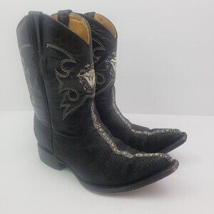 White Diamonds Boots Toddler Boys Size 14 Black Leather Western Cowboy Boots